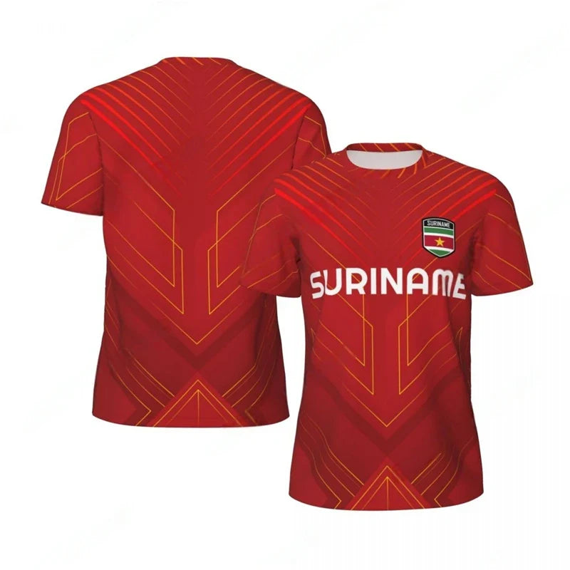 3D Suriname Vlag Voetbal T-shirt voor Mannen, Sneldrogend en Casual Stijl 1