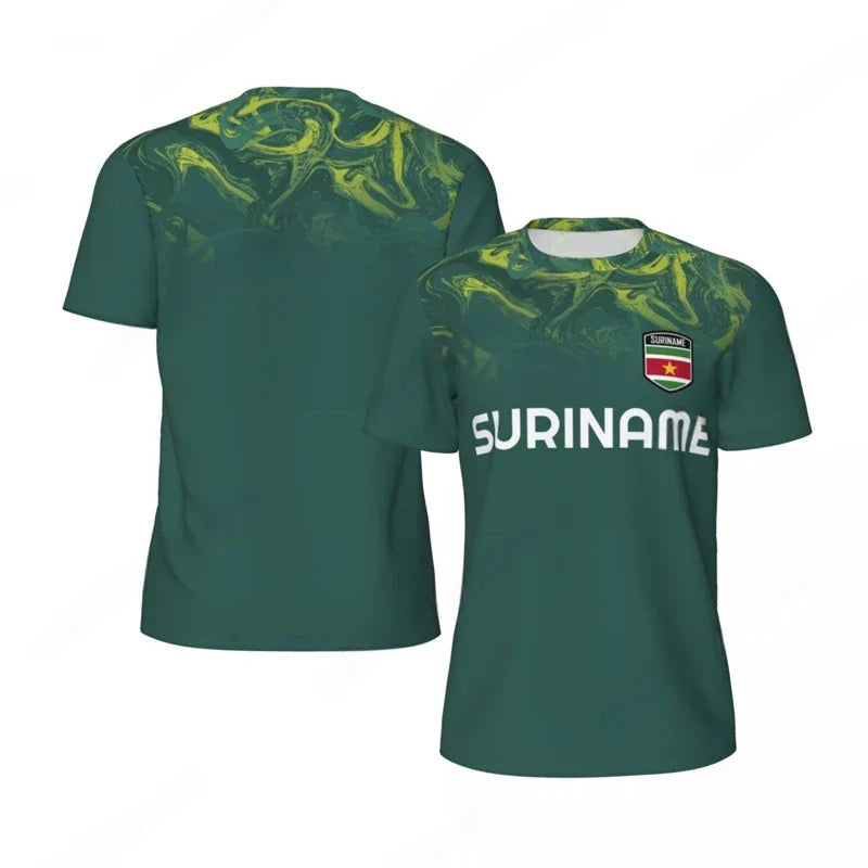 3D Suriname Vlag Voetbal T-shirt voor Mannen, Sneldrogend en Casual Stijl 3