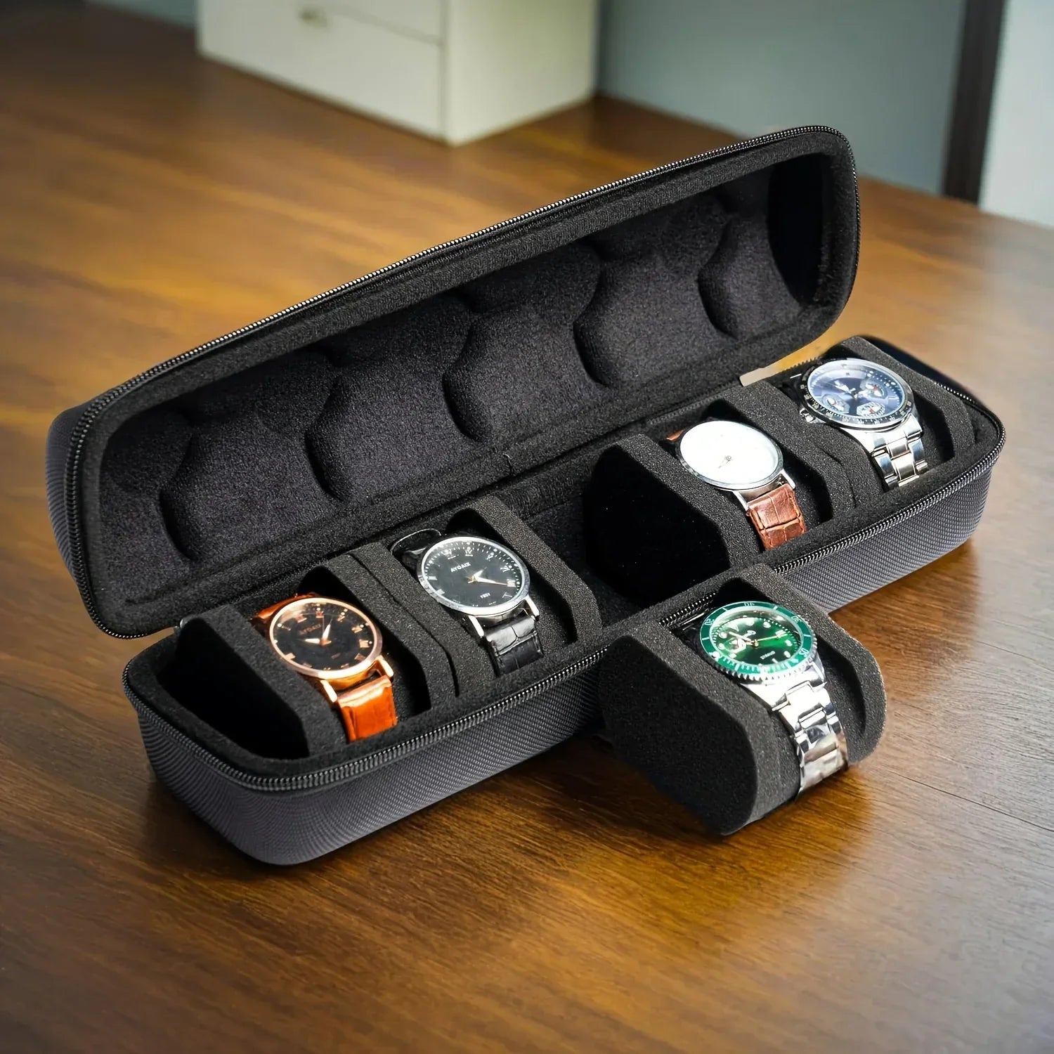 5-Grid Hard Shell Watch Organizer - Portable Travel Case for Men's Watches 1