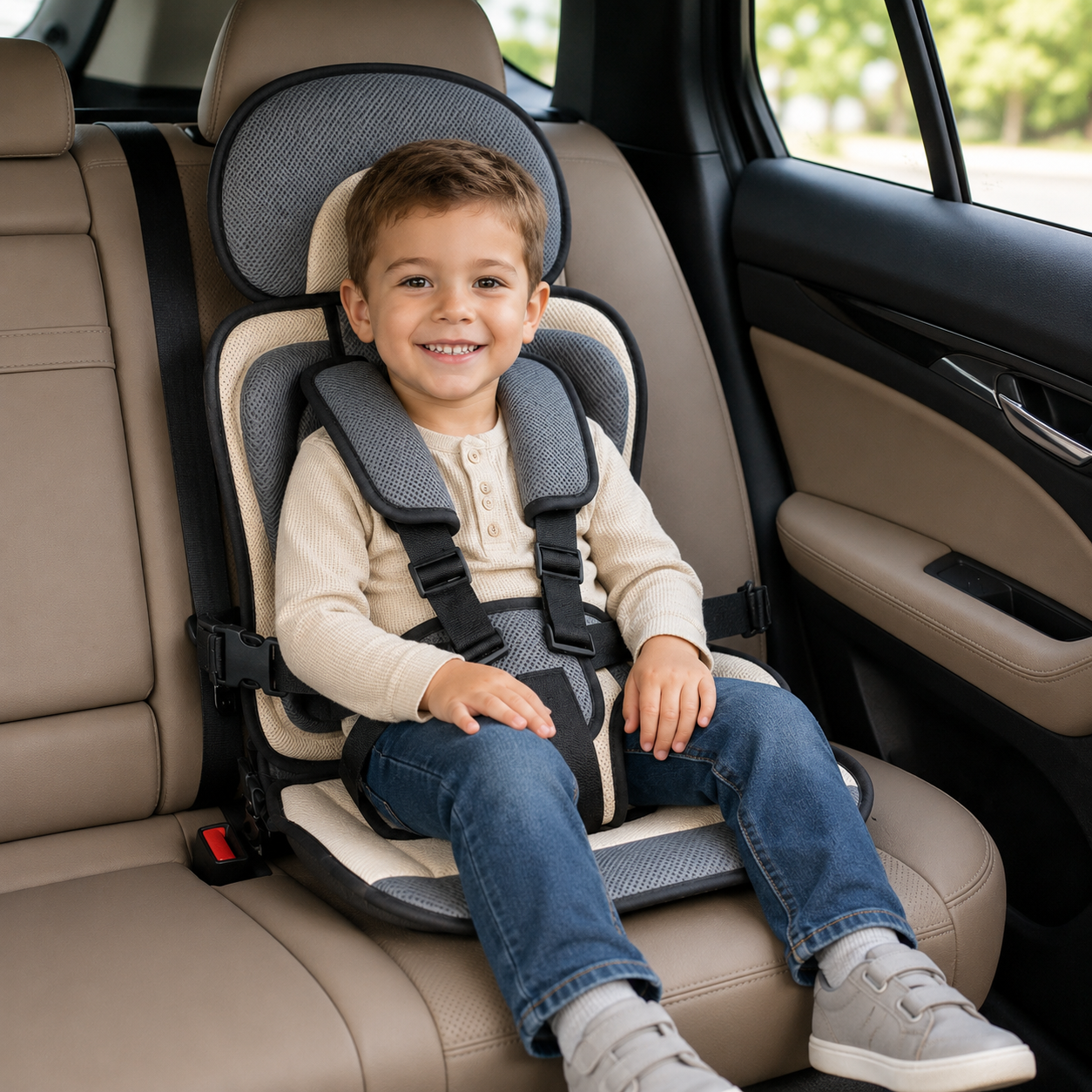 Booster Seat Portable Travel Car Seat Foldable Harness 12