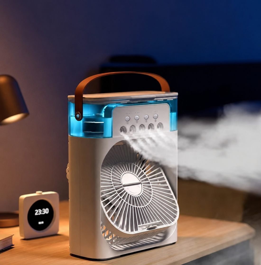Mini Luftkühler 3-in-1 – USB Air Cooler mit Wassertank, Sprühnebel & LED-Licht Bolendo