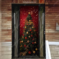Christmas Door Cover - Stretch Fit Holiday Decoration with Tree Design 0