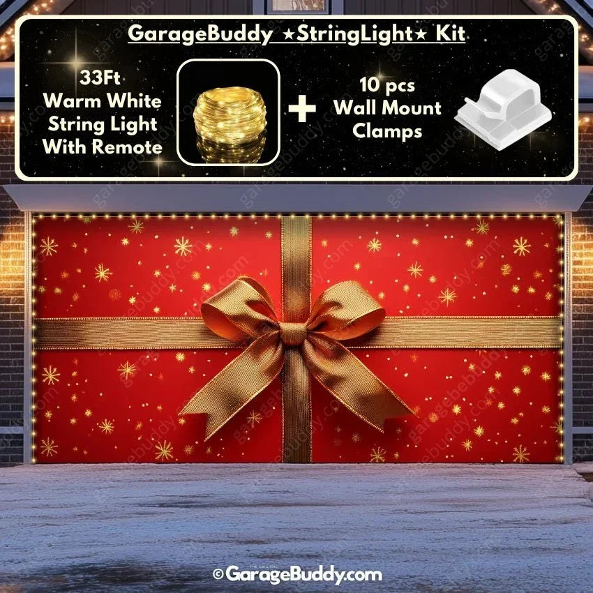 Christmas Garage Door Cover with Oversized Ribbon, Holiday Decor for Festive Curb Appeal 10