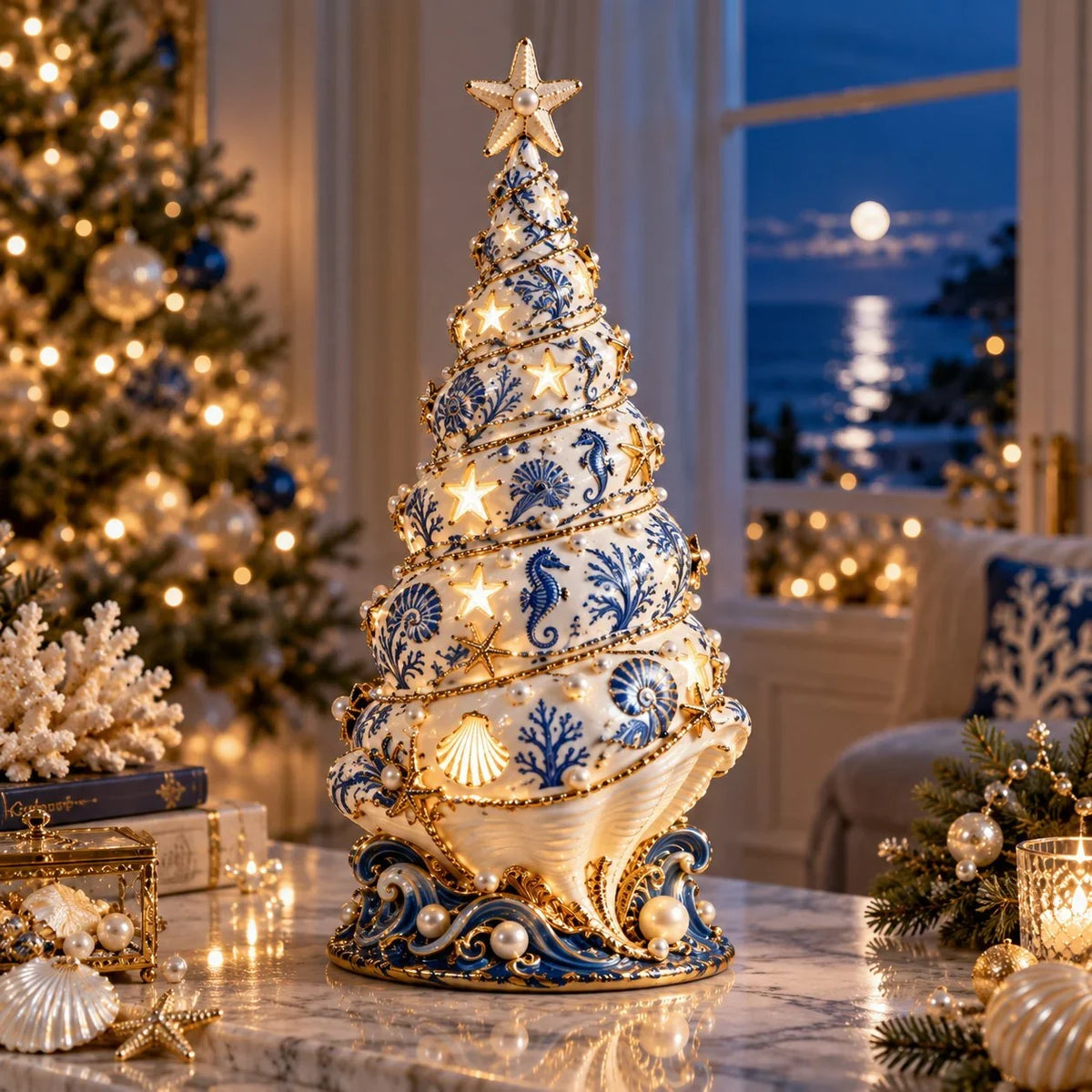 🌊 Coastal Christmas Seashell Tree Projection Lamp✨ 0