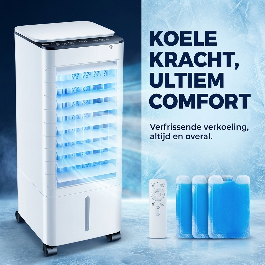 Compacte 3-In-1 Aircooler - Verkoeling, Bevochtiging en Koude Luchtcirculatie zonder installatie 2
