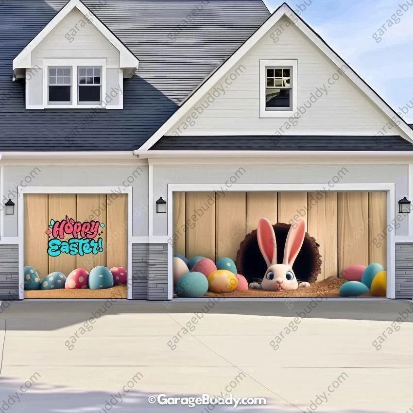 Easter Garage Door Cover with Bunny Design, Easy Installation for Standard Doors 11