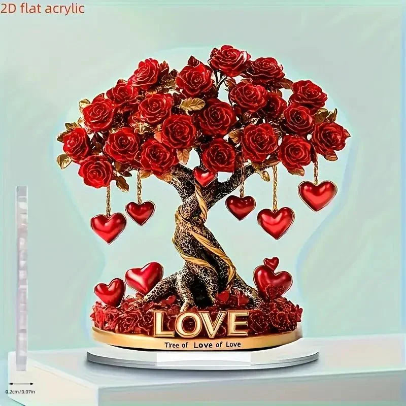 Acryl Deko Baum – Romantische Rosenoptik mit Herzdetails & stabilem Standfuß Bolendo