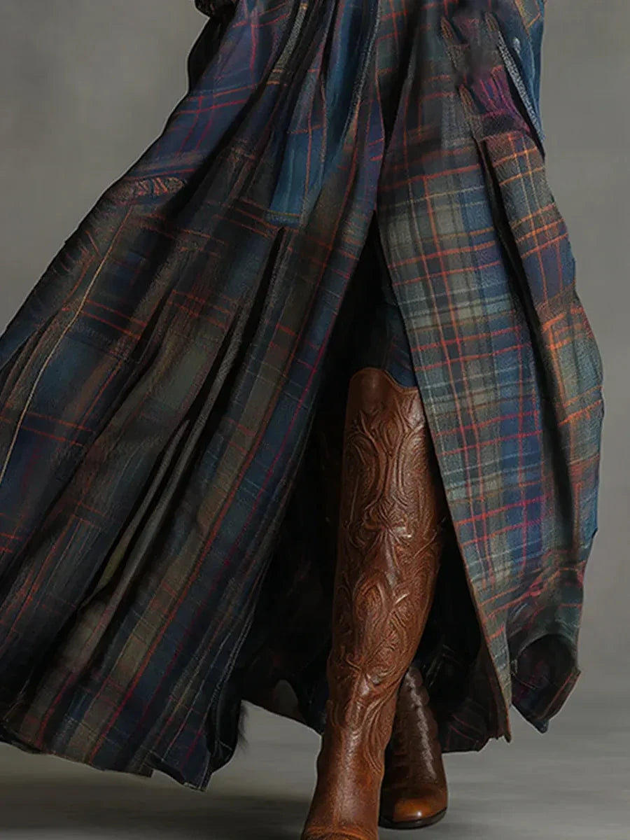 Fitted Maxi Dress With Plaid Skirt - Beulah 2