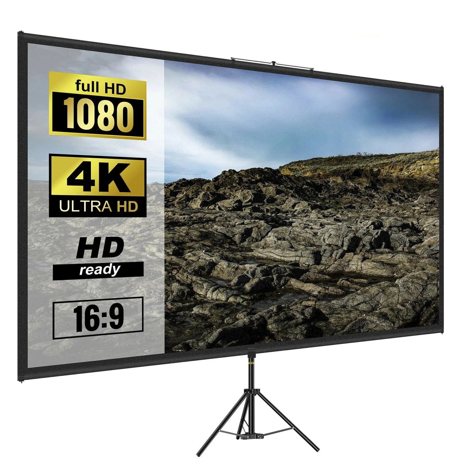 SucceBuy 60 70 80 90 100 110 in Tripod Projector Screen W/ Stand 16:9 4K HD Portable Home Cinema for Indoor & Outdoor Projection VestraGear