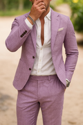 Heren Linnen Pak Set Slim Fit Blazer Broek Zomer Formeel Bruiloft 8