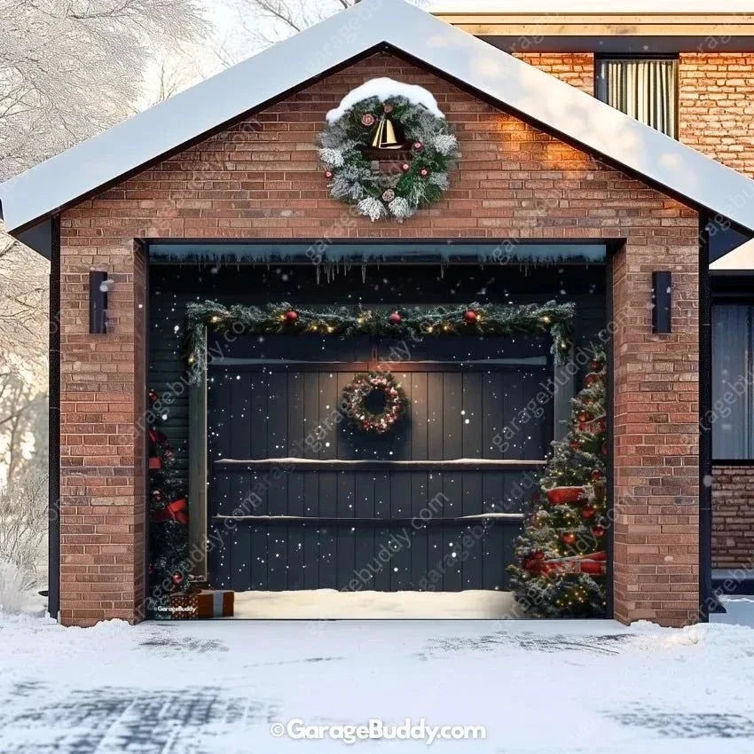 Holiday Garage Door Cover - Christmas Wreath Design, Durable Outdoor Décor 0