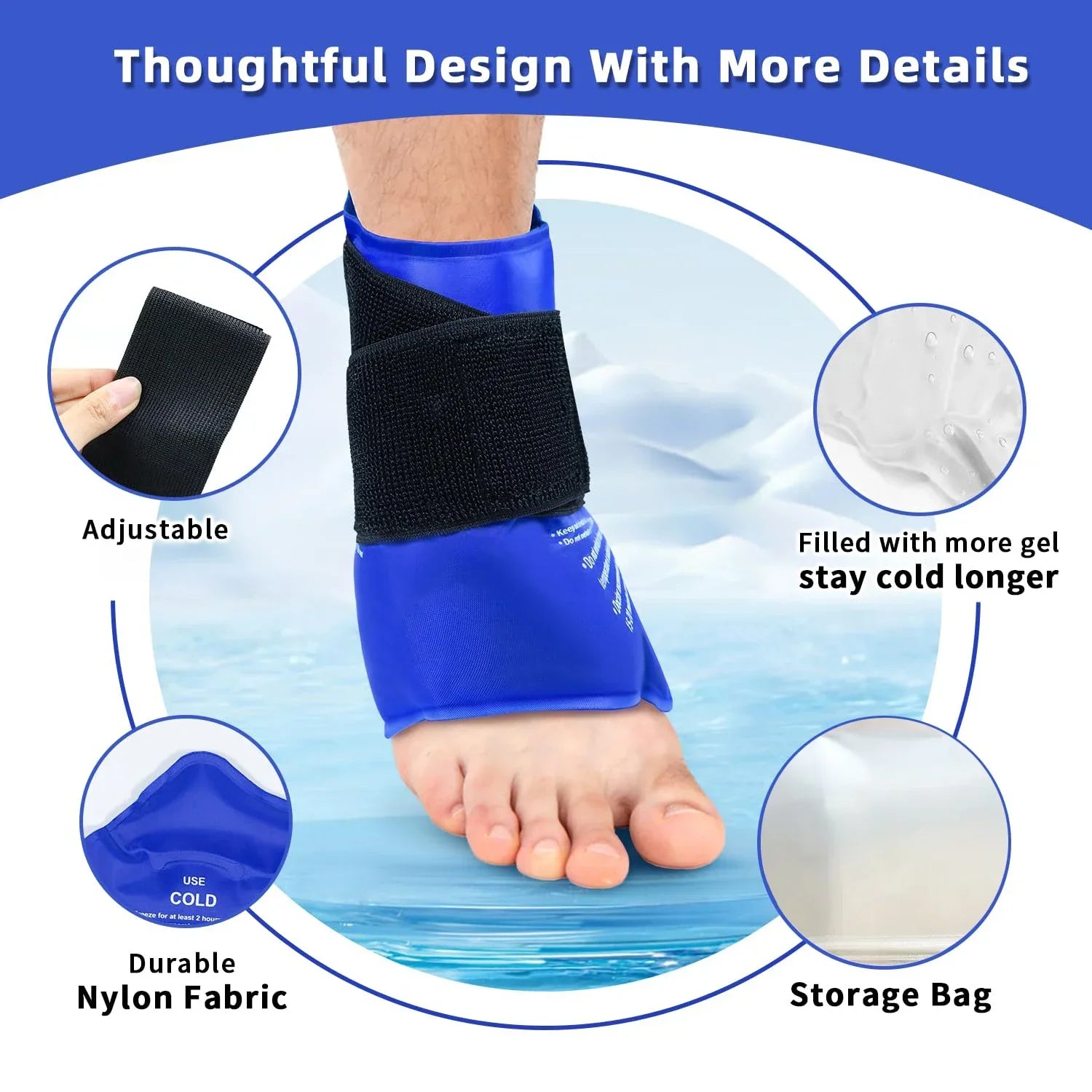 Knöchelbandage mit Wiederverwendbarem Gel-Kältebeutel für Sportverletzungen, Schwarz, Einheitsgröße 1