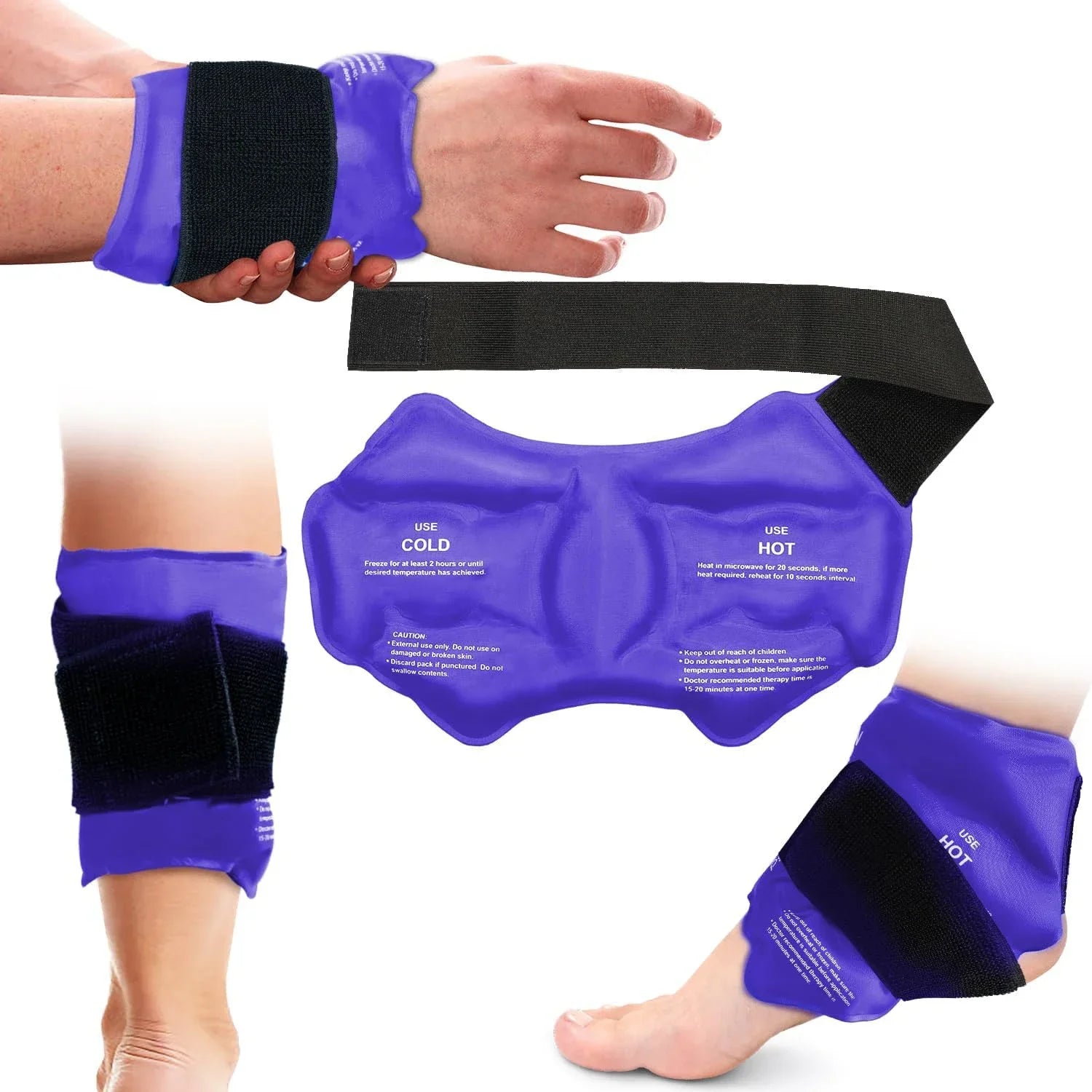 Knöchelbandage mit Wiederverwendbarem Gel-Kältebeutel für Sportverletzungen, Schwarz, Einheitsgröße 7