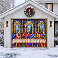 Last Supper Christmas Garage Door Cover – Stained Glass Design for Festive Decor 0