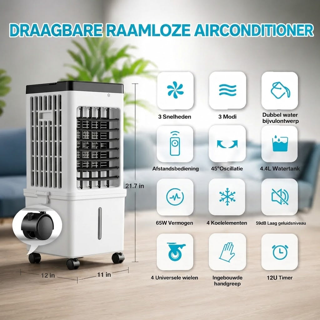 Mobiele Luchtkoeler – zonder afvoerslang met ice packs en 3 standen 2