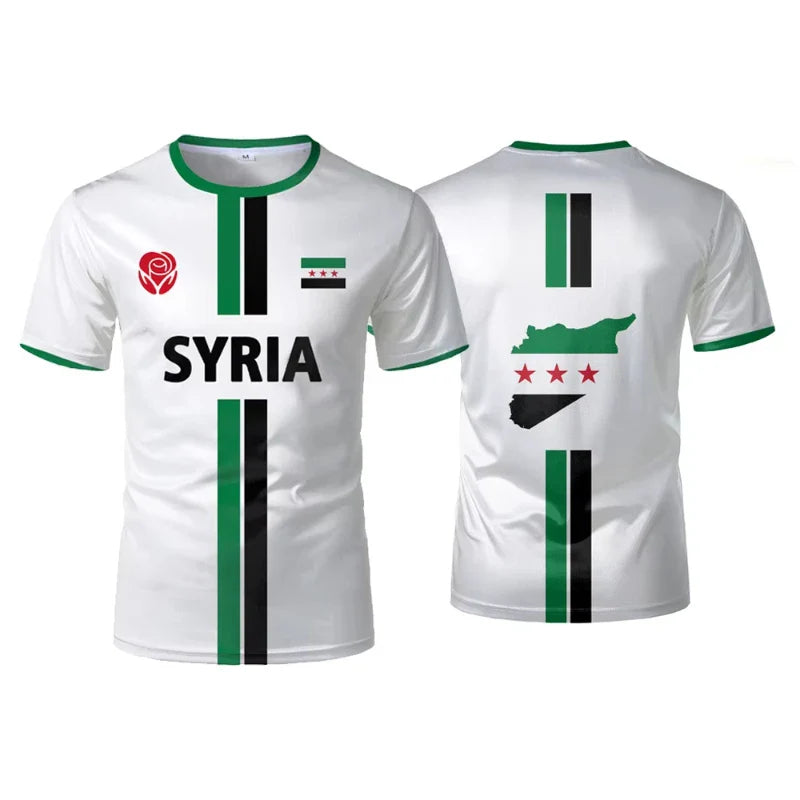 Oversized Voetbal T-shirt voor Heren met Syrische Vlag - Unisex, Comfortabel Katoen 1