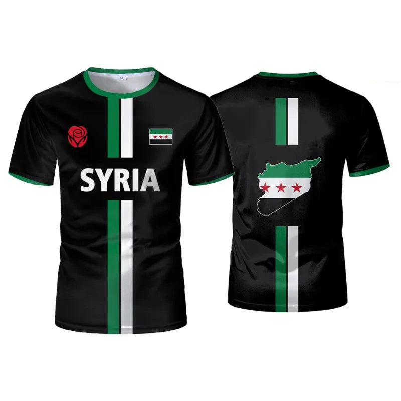 Oversized Voetbal T-shirt voor Heren met Syrische Vlag - Unisex, Comfortabel Katoen 2
