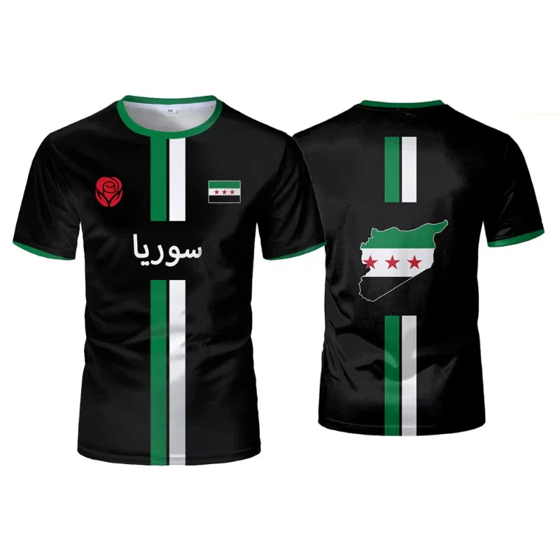 Oversized Voetbal T-shirt voor Heren met Syrische Vlag - Unisex, Comfortabel Katoen 3