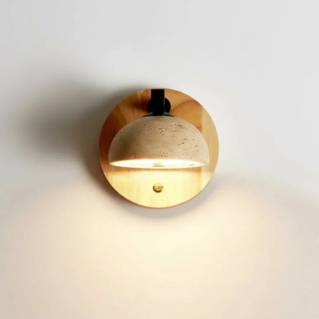 Riley Travertine Wood Round Wall Sconce 4