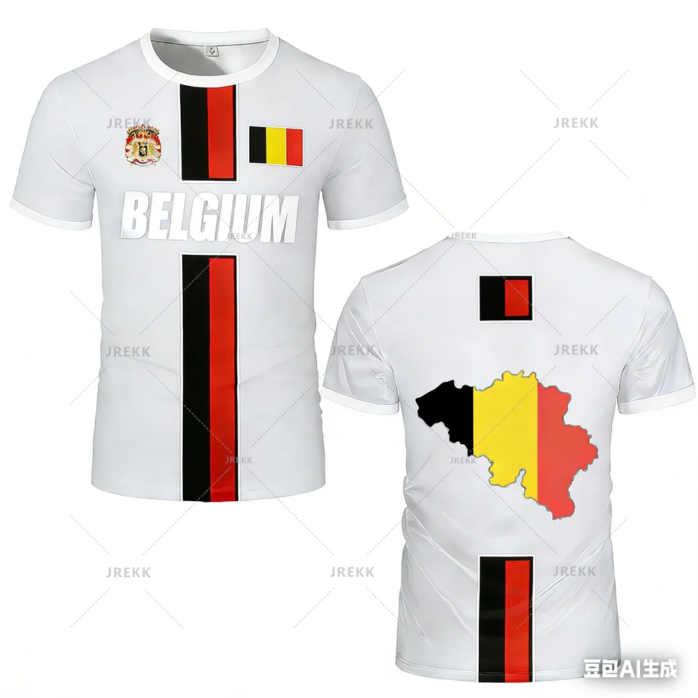 New Belgium Football Jersey Men's Sports T-shirts Belgian Flag Street Oversized Tops Unisex Casual Maillot Football Team Uniform VestraGear