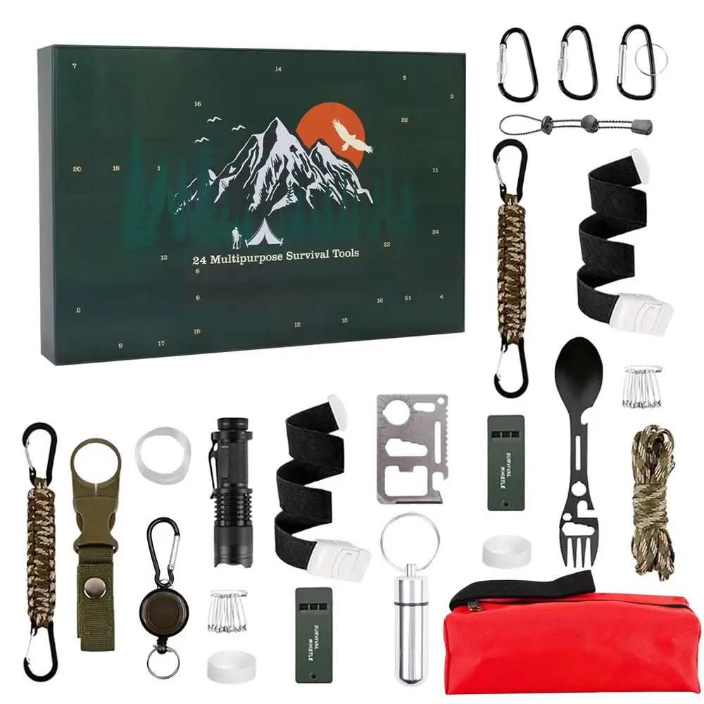 Outdoor Adventskalender – 24-teiliges Survival-Set mit kompaktem Zubehör Bolendo