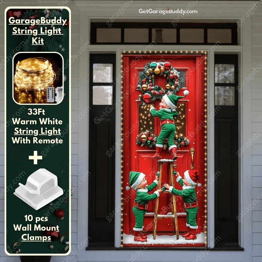 Santa's Elves Christmas Front Door Cover with Easy Stretch Fit 6