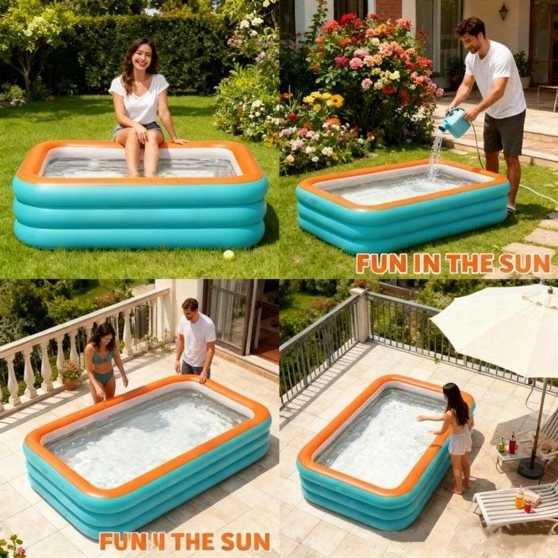 Aufblasbarer Pool – Rechteckiges Familienbecken mit 0,4 mm PVC & Ablaufventil Bolendo