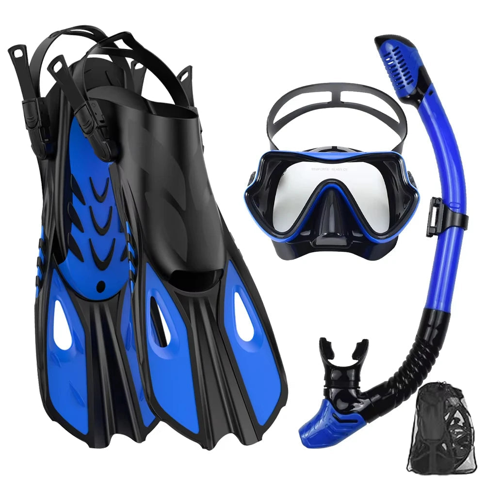 Snorkelset voor Volwassenen met Panoramisch Masker, Droge Snorkel en Verstelbare Vinnen 0