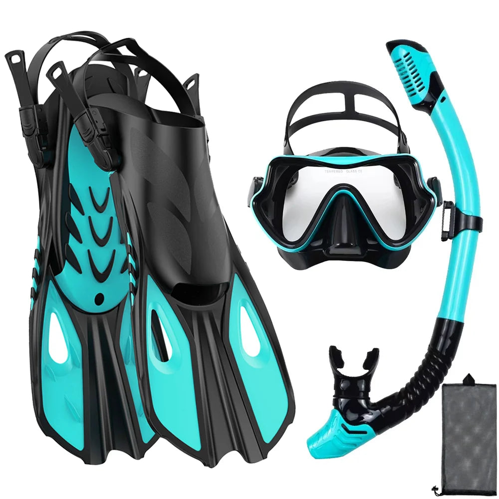 Snorkelset voor Volwassenen met Panoramisch Masker, Droge Snorkel en Verstelbare Vinnen 1