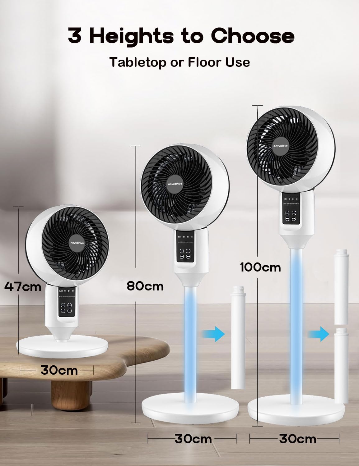 Staande Ventilator met 3D-Oscillatie, Stille Werking, Afstandsbediening en Hoogteverstelling 1