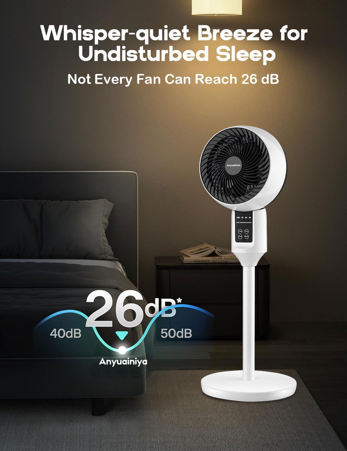 Staande Ventilator met 3D-Oscillatie, Stille Werking, Afstandsbediening en Hoogteverstelling 6
