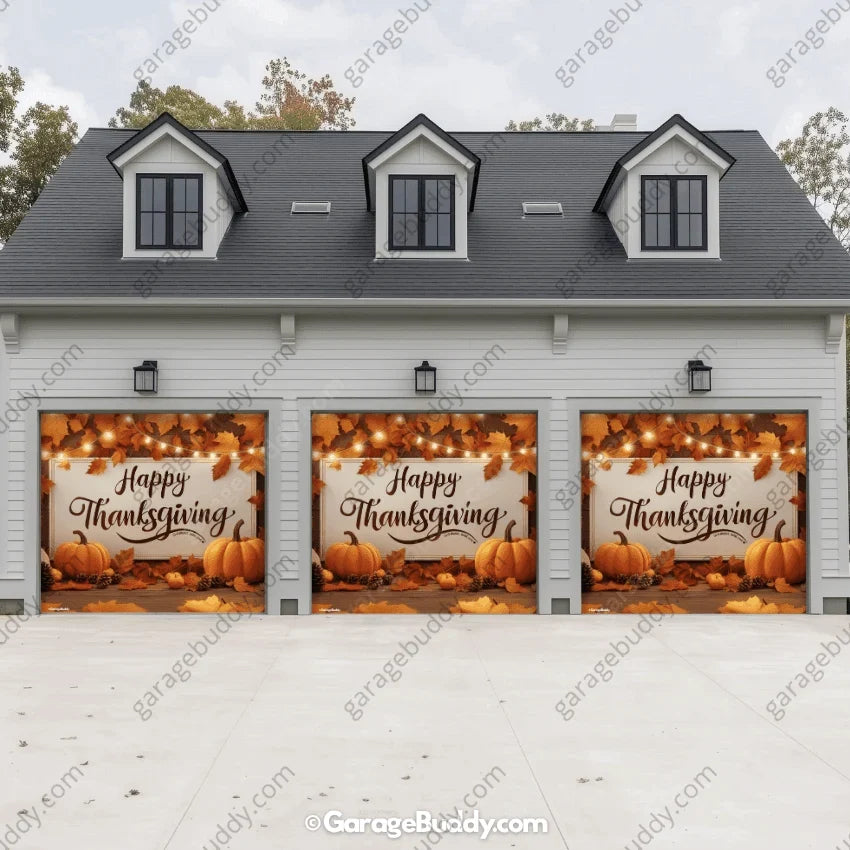 Thanksgiving Garage Door Cover - Easy Installation, Fits Most Doors, Optional String Lights 7