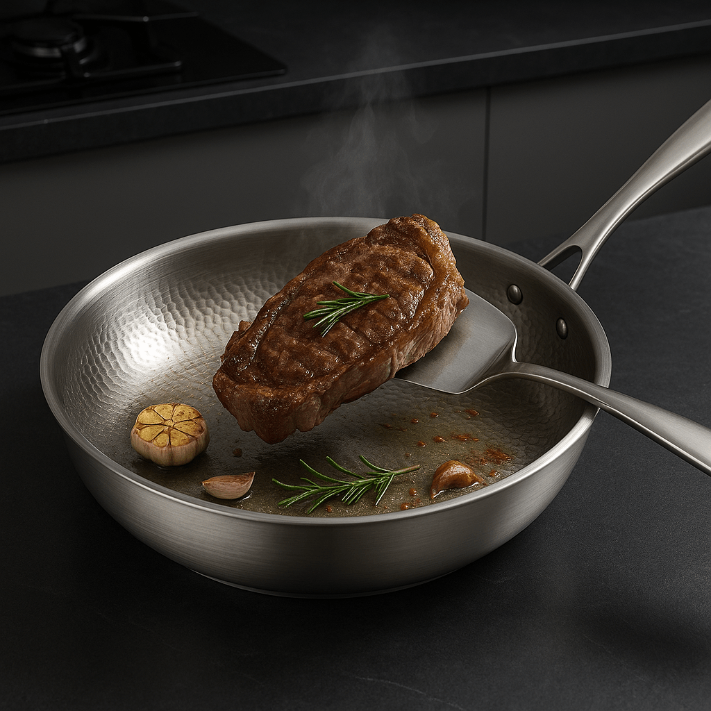 Titan Premium | Edelstahl Bratpfanne ohne Beschichtung mit Optimierter Wärmeverteilung | Langlebig für Gesundes Kochen 2