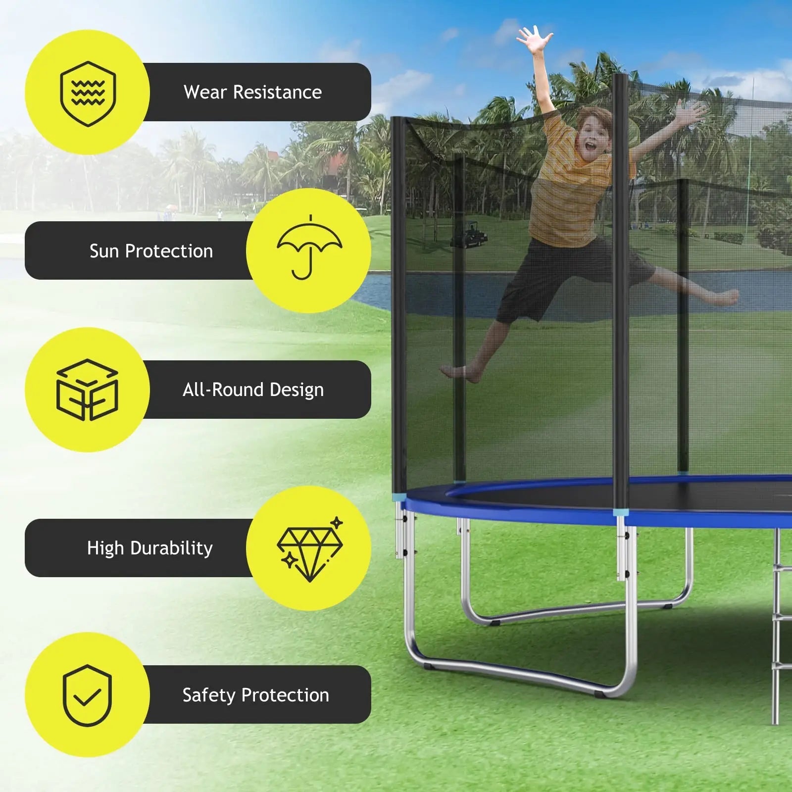 Trampoline Veiligheidsnet met Rits voor 6FT, 8FT en 10FT Ronde Trampolines 4