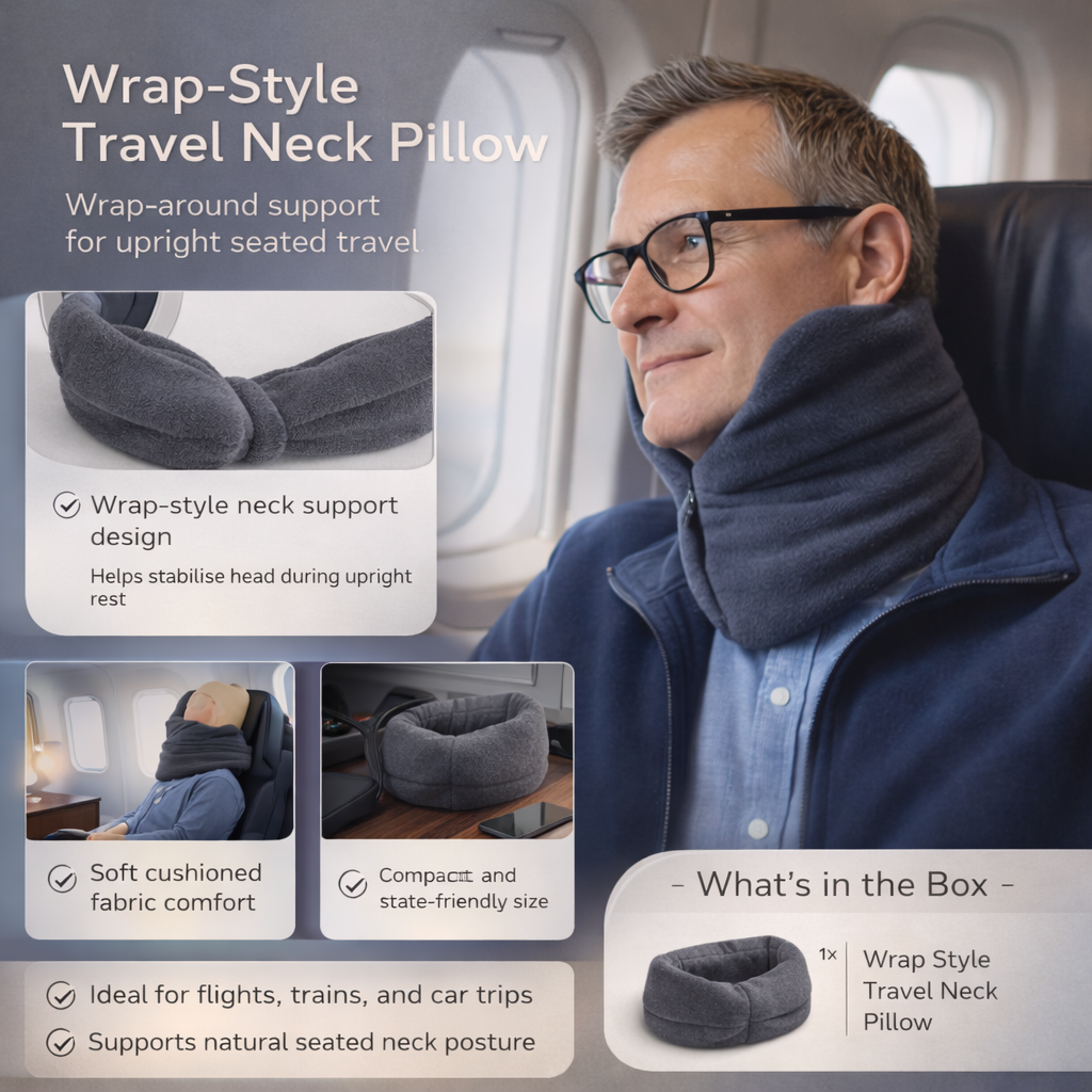 Travel Pillow Wrap Style Compact Neck Support Upright Rest 3