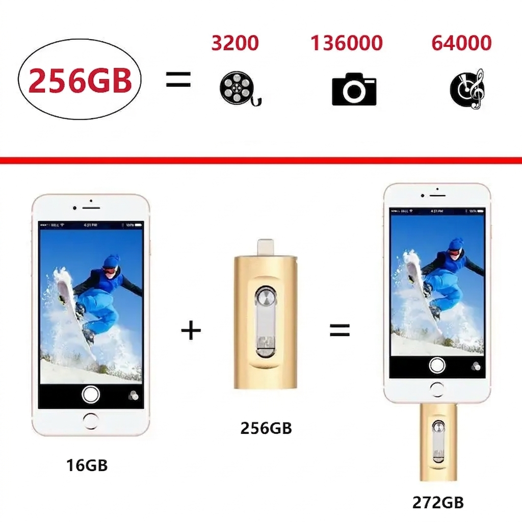 USB Stick 256GB – 3-in-1 Opslag voor iPhone, Smartphone & PC 6