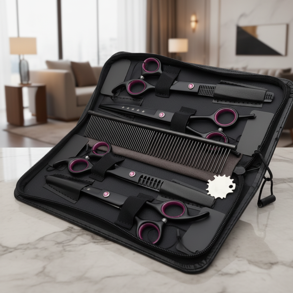 Hundeschere Set – 4-teiliges Pflegeset mit Edelstahlklingen & Etui Bolendo