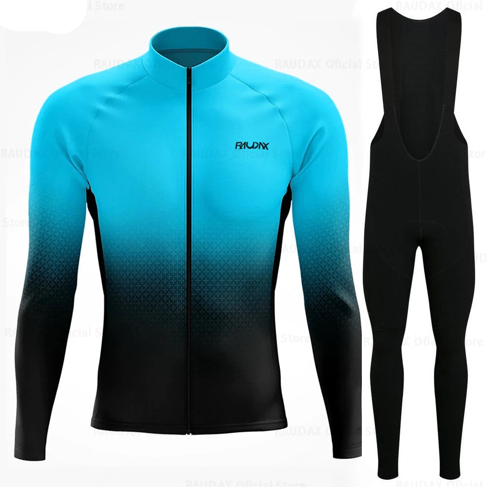 Wielerset voor Heren – Fietsshirt met Lange Mouwen en Bibbroek, Ademend Materiaal 0