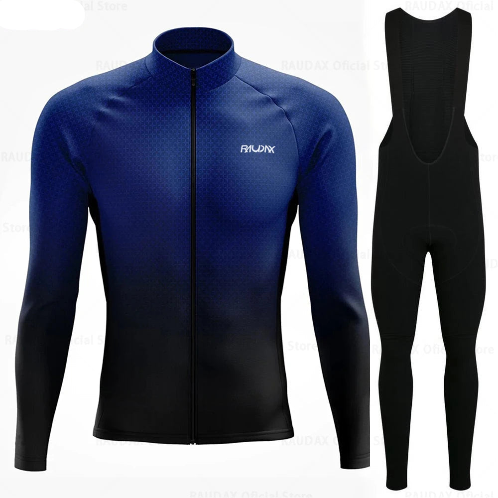 Wielerset voor Heren – Fietsshirt met Lange Mouwen en Bibbroek, Ademend Materiaal 1