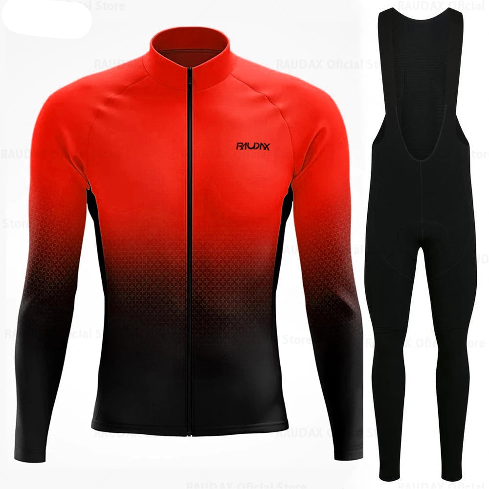 Wielerset voor Heren – Fietsshirt met Lange Mouwen en Bibbroek, Ademend Materiaal 12