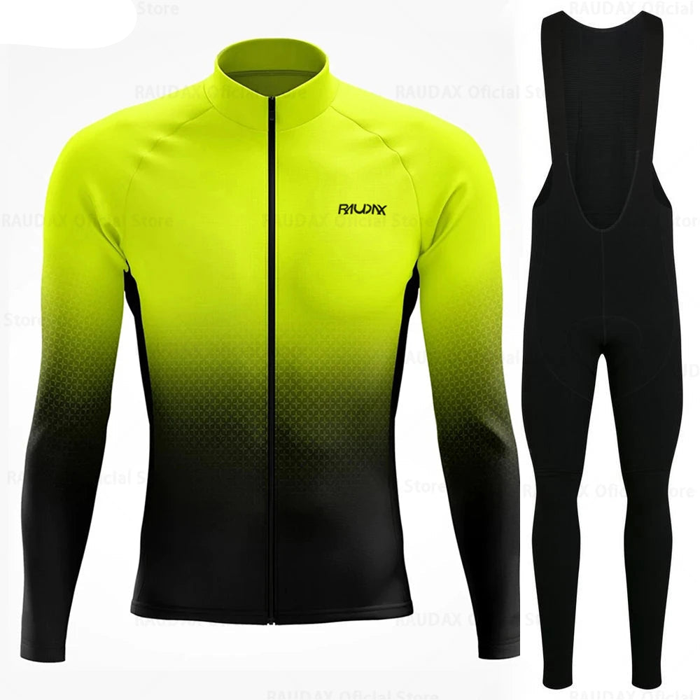Wielerset voor Heren – Fietsshirt met Lange Mouwen en Bibbroek, Ademend Materiaal 9