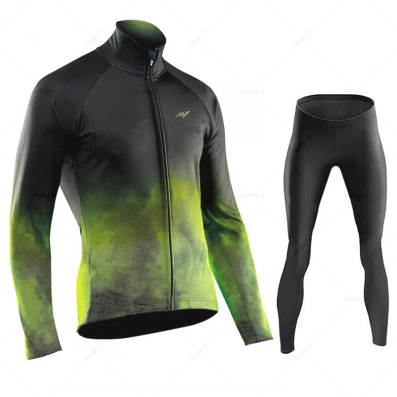 Wielerset voor Heren – Fietsshirt met Lange Mouwen en Bibbroek, Ademend en Comfortabel 12