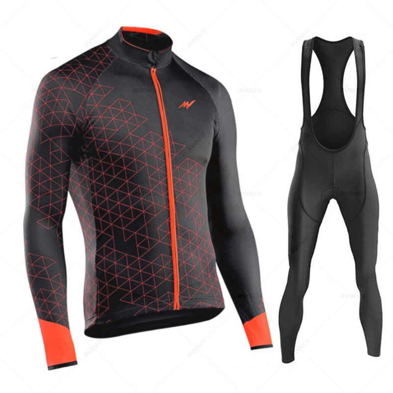 Wielerset voor Heren – Fietsshirt met Lange Mouwen en Bibbroek, Ademend en Comfortabel 13
