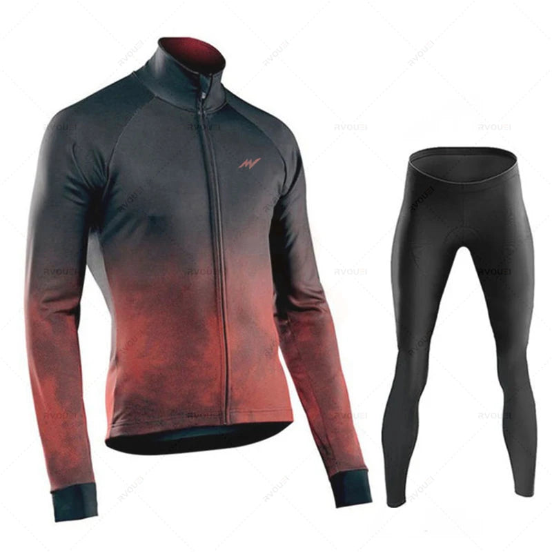 Wielerset voor Heren – Fietsshirt met Lange Mouwen en Bibbroek, Ademend en Comfortabel 15
