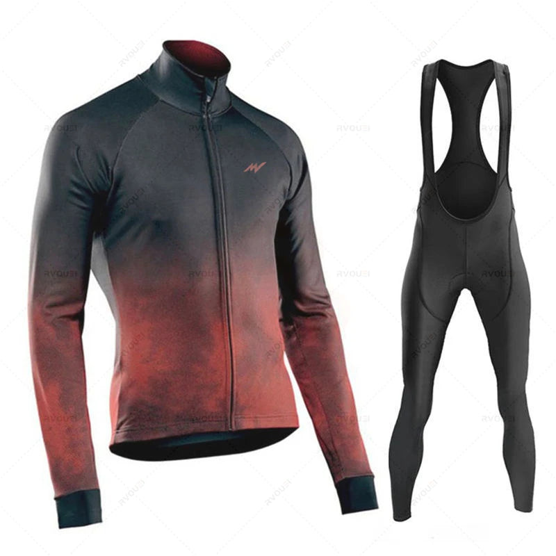 Wielerset voor Heren – Fietsshirt met Lange Mouwen en Bibbroek, Ademend en Comfortabel 16