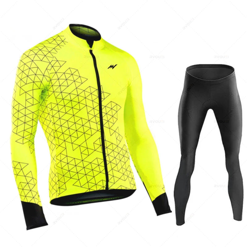 Wielerset voor Heren – Fietsshirt met Lange Mouwen en Bibbroek, Ademend en Comfortabel 17