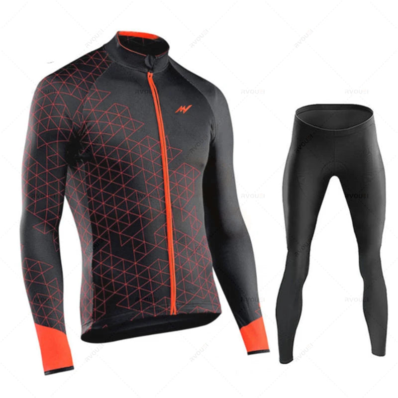 Wielerset voor Heren – Fietsshirt met Lange Mouwen en Bibbroek, Ademend en Comfortabel 18