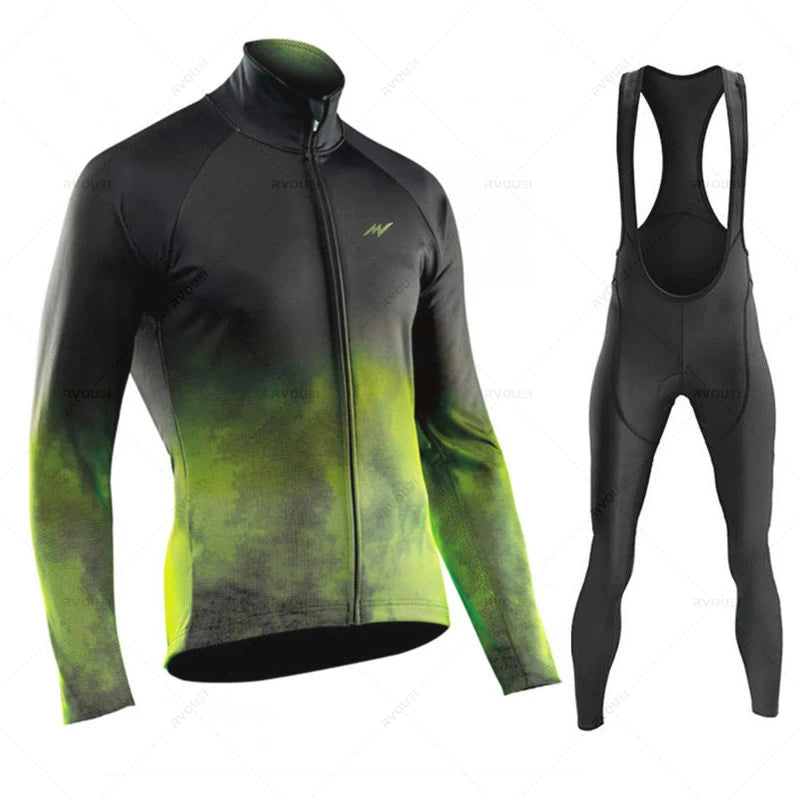 Wielerset voor Heren – Fietsshirt met Lange Mouwen en Bibbroek, Ademend en Comfortabel 19
