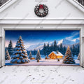 Winter Haven Christmas Garage Door Cover - Festive Holiday Design with Snowy Pines and Log Cabin 1