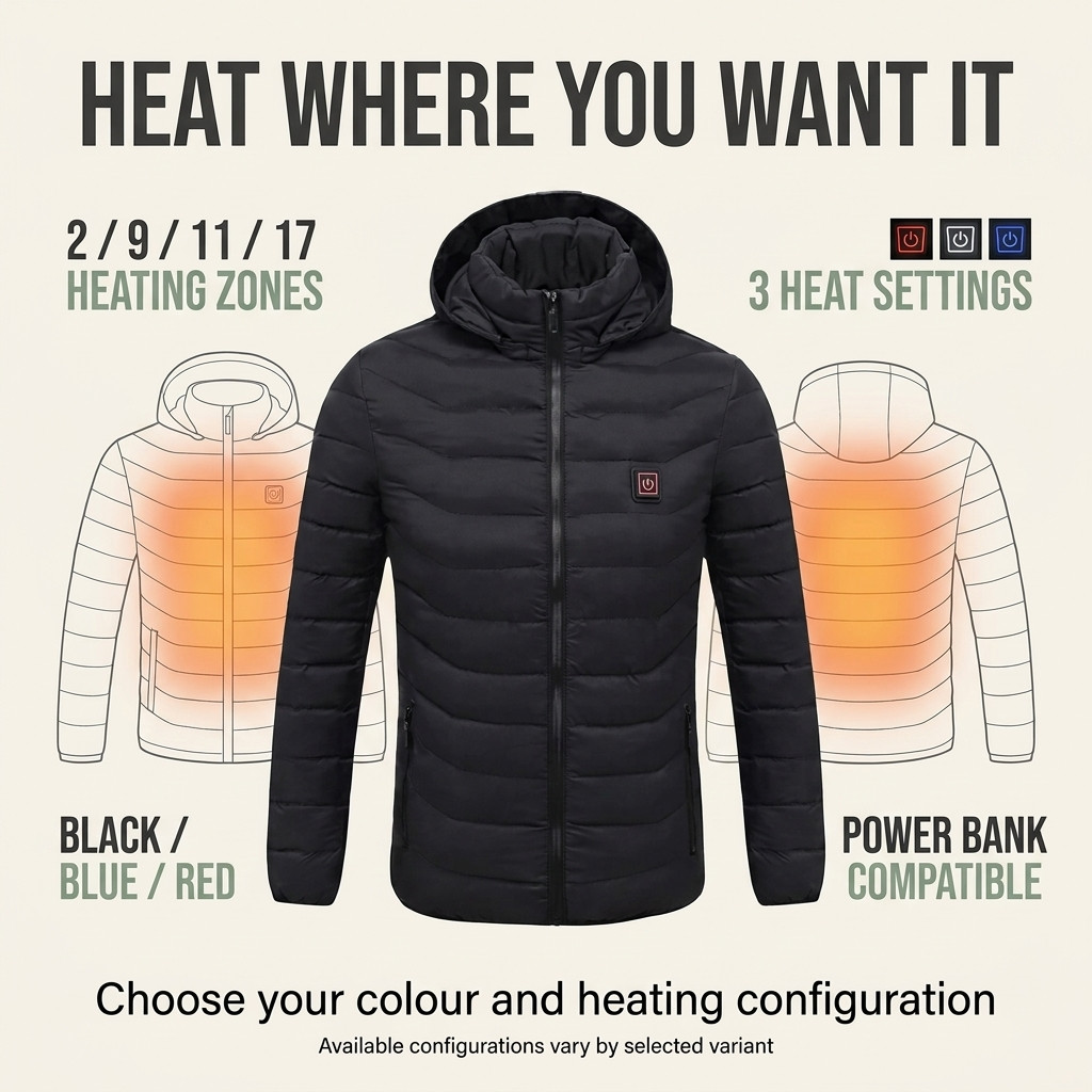 Slimme verwarmingsjas heren – USB-thermostaat en warmtezones VestraGear
